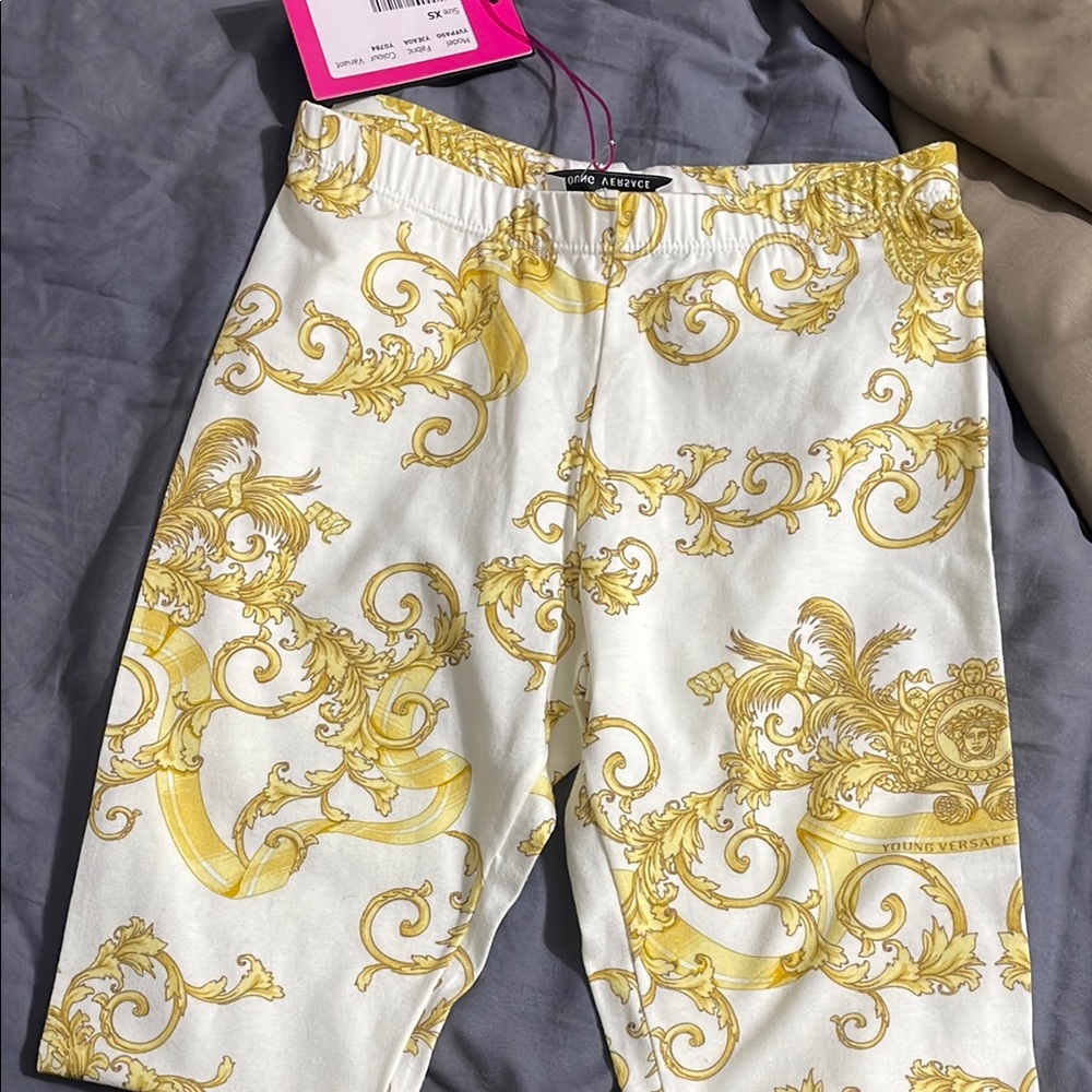 Versace Gold and White Baroque Pattern Pants